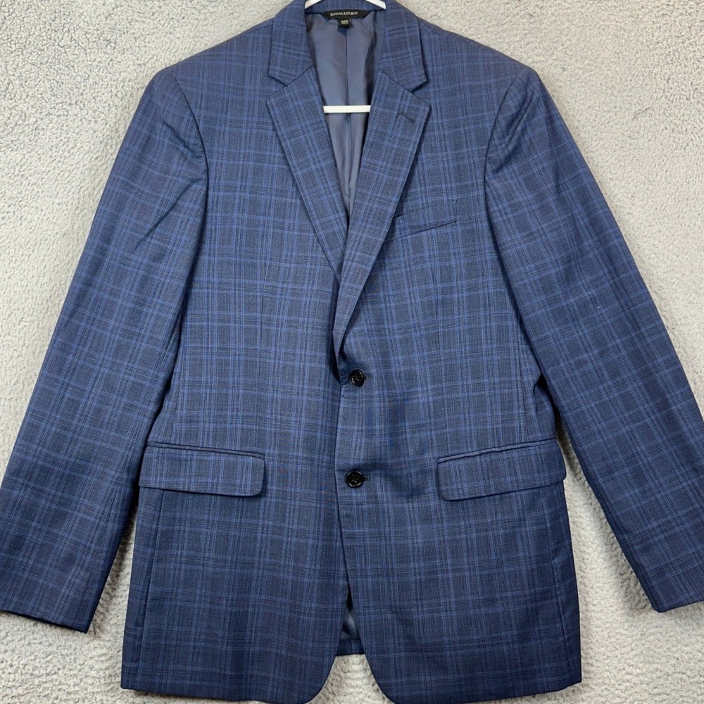 Banana Republic Marlane Wool Blazer Mens 42R Blue Plaid Standard Fit Sport Coat